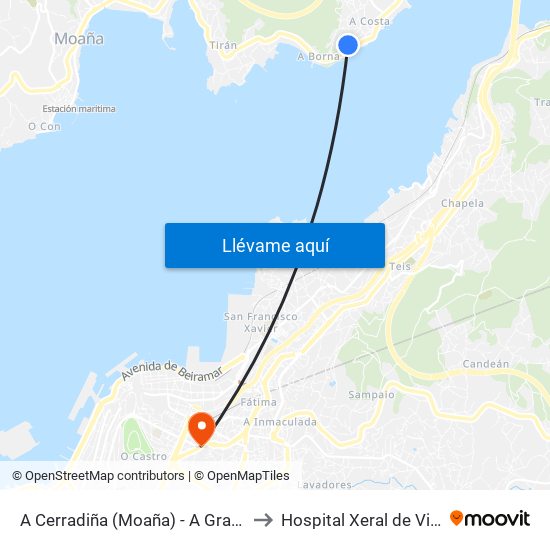 A Cerradiña (Moaña) - A Granxa to Hospital Xeral de Vigo map