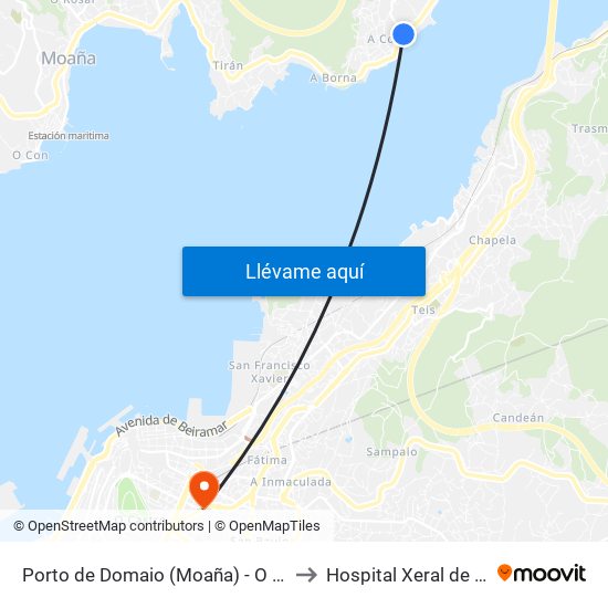 Porto de Domaio (Moaña) - O Laxido to Hospital Xeral de Vigo map