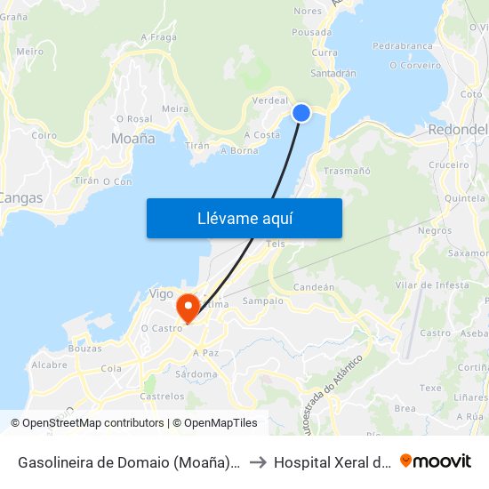 Gasolineira de Domaio (Moaña) - O Mouro to Hospital Xeral de Vigo map