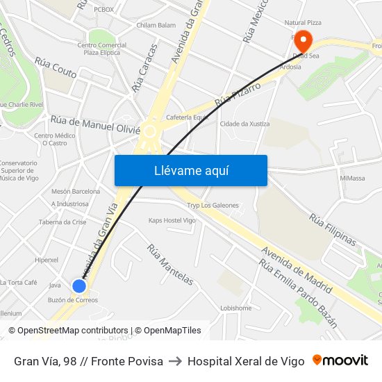 Gran Vía, 98 (Vigo) to Hospital Xeral de Vigo map