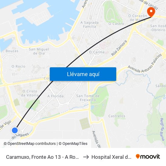 Caramuxo, Fronte Ao 13 - A Roda (Vigo) to Hospital Xeral de Vigo map