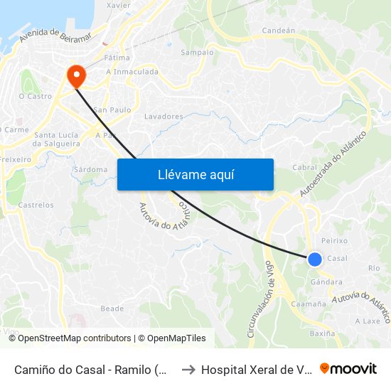 Camiño do Casal - Ramilo (Mos) to Hospital Xeral de Vigo map