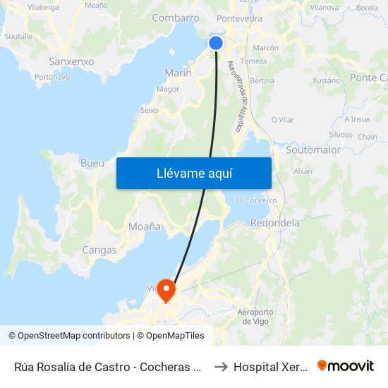 Rúa Rosalía de Castro - Cocheras Monbus (Pontevedra) to Hospital Xeral de Vigo map