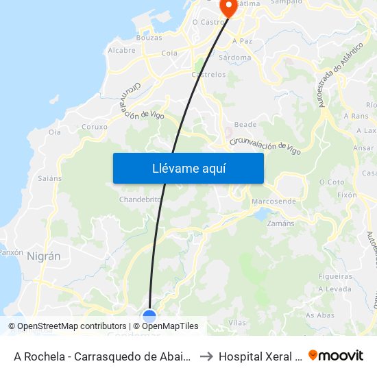 A Rochela - Carrasquedo de Abaixo (Gondomar) to Hospital Xeral de Vigo map