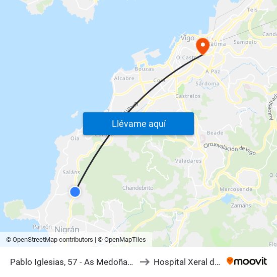 Pablo Iglesias, 57 - As Medoñas (Nigrán) to Hospital Xeral de Vigo map