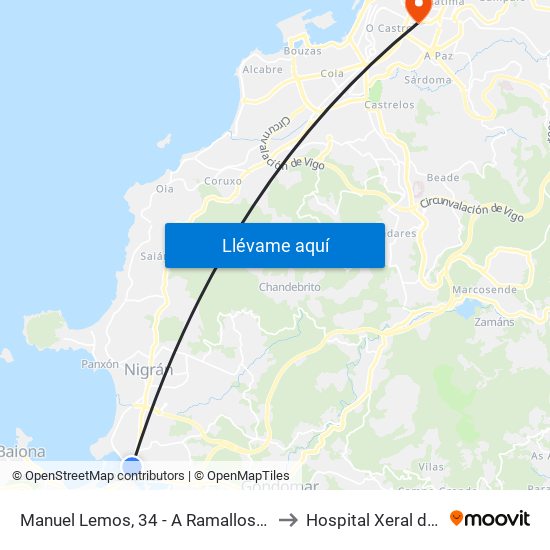 Manuel Lemos, 34 - A Ramallosa (Nigrán) to Hospital Xeral de Vigo map