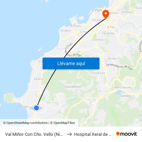 Val Miñor Con Cño. Vello (Nigrán) to Hospital Xeral de Vigo map