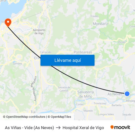 As Viñas - Vide (As Neves) to Hospital Xeral de Vigo map