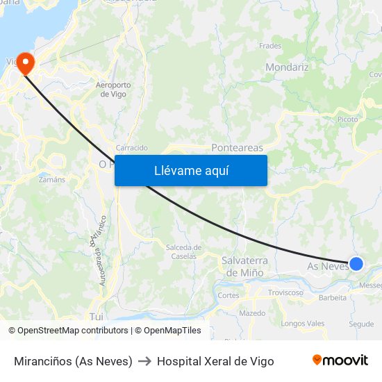 Miranciños (As Neves) to Hospital Xeral de Vigo map