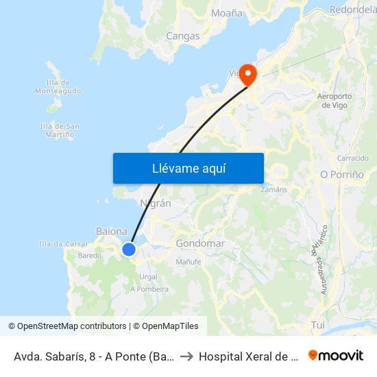 Avda. Sabarís, 8 - A Ponte (Baiona) to Hospital Xeral de Vigo map