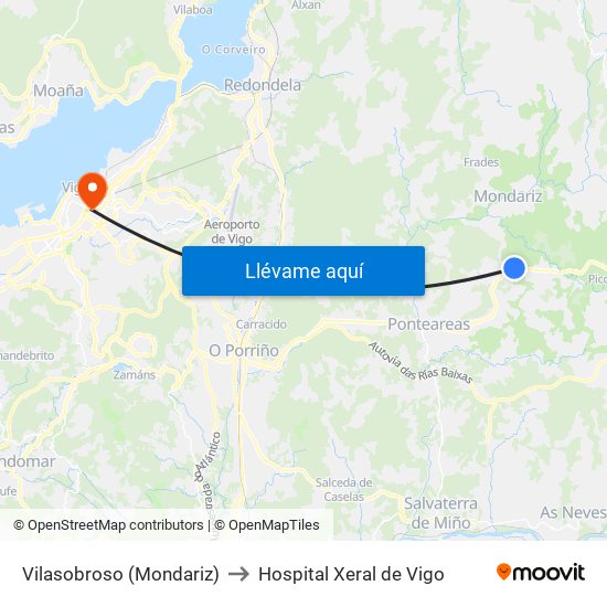 Vilasobroso (Mondariz) to Hospital Xeral de Vigo map