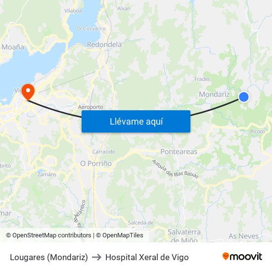 Lougares (Mondariz) to Hospital Xeral de Vigo map