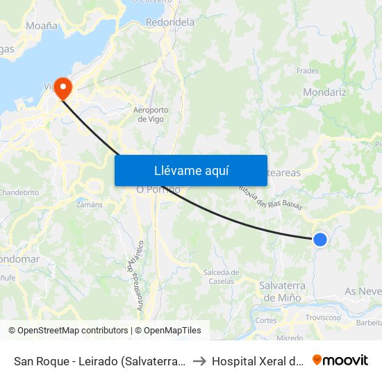 San Roque - Leirado (Salvaterra do Miño) to Hospital Xeral de Vigo map