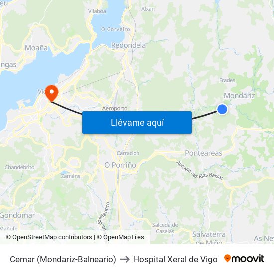 Cemar (Mondariz-Balneario) to Hospital Xeral de Vigo map