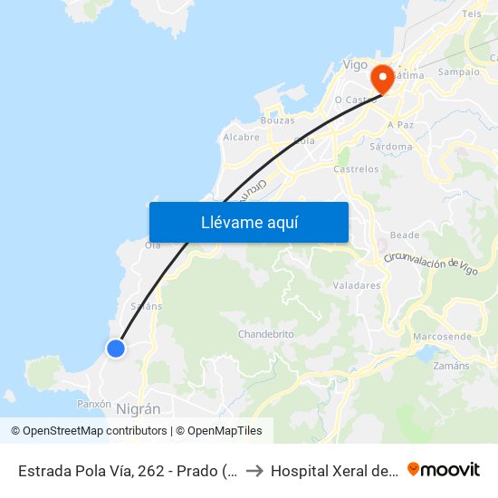 Estrada Pola Vía, 262 - Prado (Nigrán) to Hospital Xeral de Vigo map