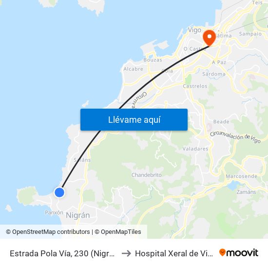 Estrada Pola Vía, 230 (Nigrán) to Hospital Xeral de Vigo map