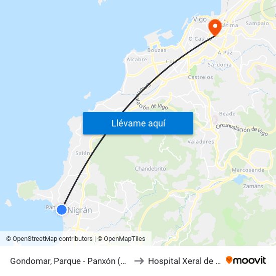 Gondomar, Parque - Panxón (Nigrán) to Hospital Xeral de Vigo map