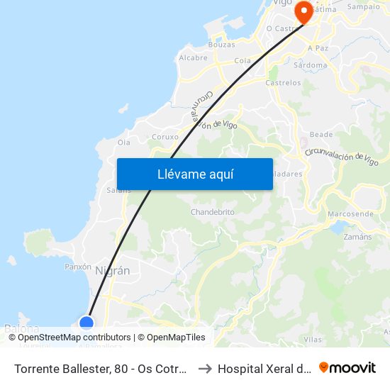 Torrente Ballester, 80 - Os Cotros (Nigrán) to Hospital Xeral de Vigo map