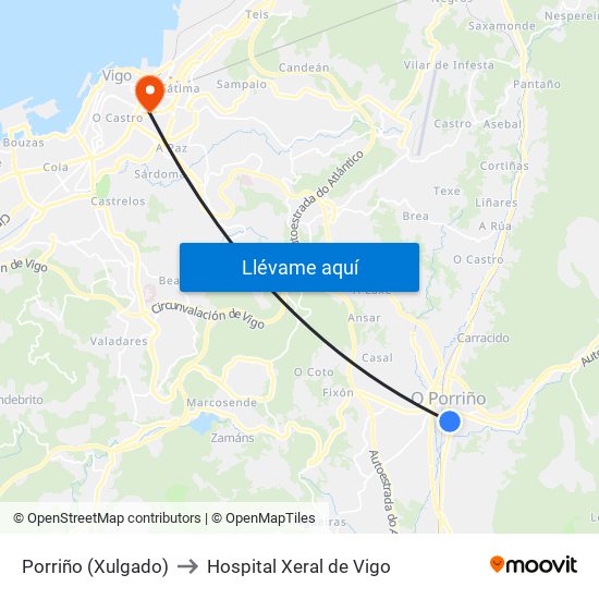Domingo Bueno - Esq. Fernández Areal (O Porriño) to Hospital Xeral de Vigo map