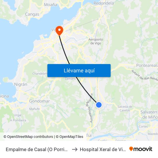 Empalme de Casal (O Porriño) to Hospital Xeral de Vigo map