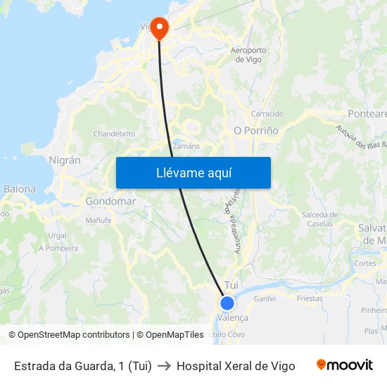 Estrada da Guarda, 1 (Tui) to Hospital Xeral de Vigo map