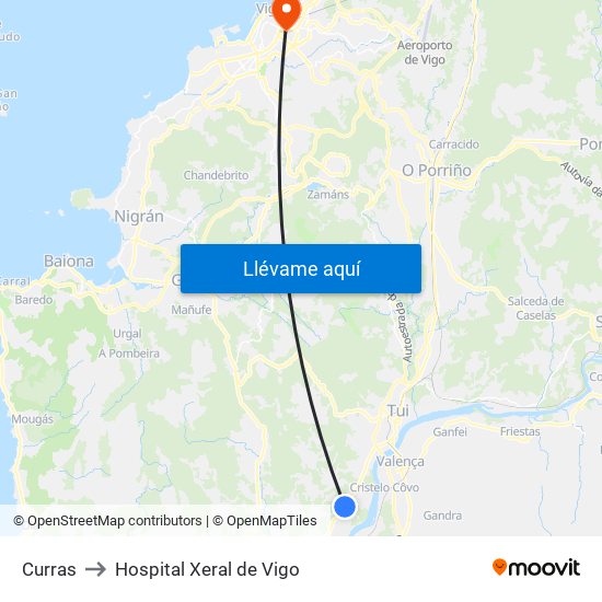 Igrexa de Currás (Tomiño) to Hospital Xeral de Vigo map