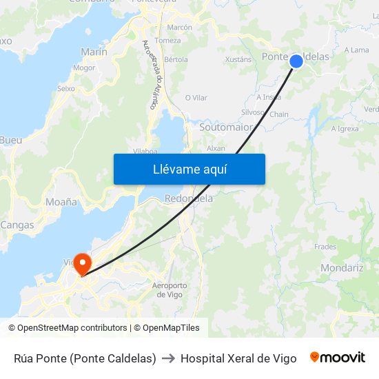 Rúa Ponte (Ponte Caldelas) to Hospital Xeral de Vigo map