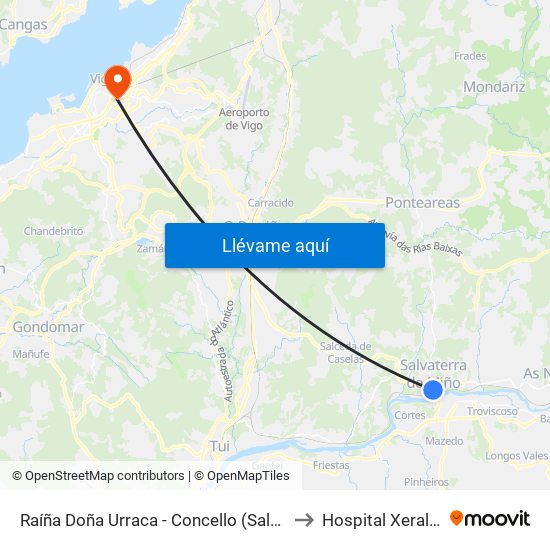 Raíña Doña Urraca - Concello (Salvaterra do Miño) to Hospital Xeral de Vigo map