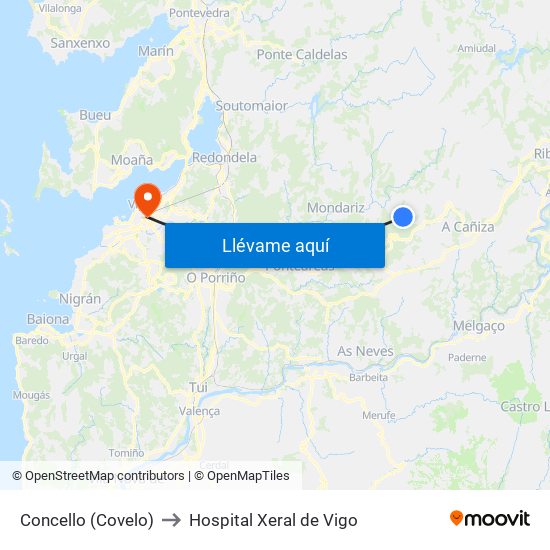 Concello (Covelo) to Hospital Xeral de Vigo map