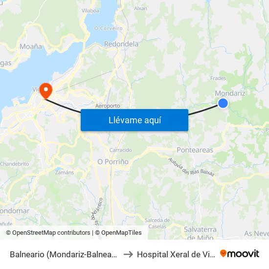 Balneario (Mondariz-Balneario) to Hospital Xeral de Vigo map