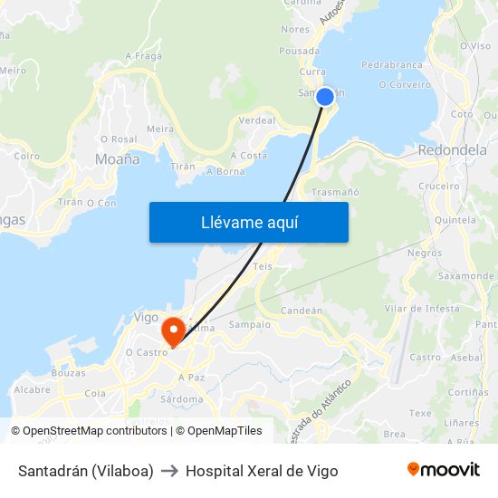 Santadrán (Vilaboa) to Hospital Xeral de Vigo map