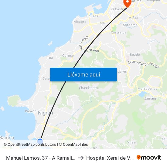 Manuel Lemos, 37 - A Ramallosa to Hospital Xeral de Vigo map