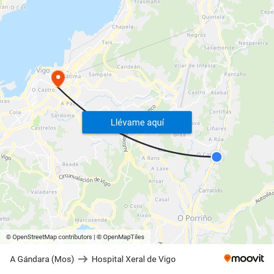 A Gándara (Mos) to Hospital Xeral de Vigo map