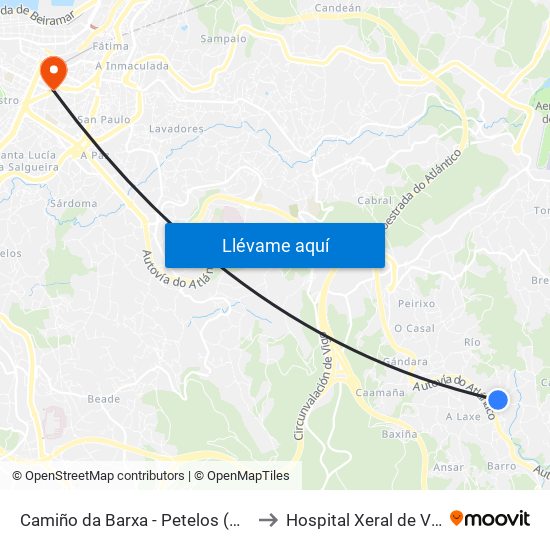 Camiño da Barxa - Petelos (Mos) to Hospital Xeral de Vigo map