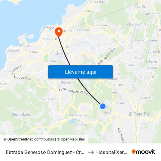 Estrada Generoso Domínguez - Cruce Pardellas (Mos) to Hospital Xeral de Vigo map