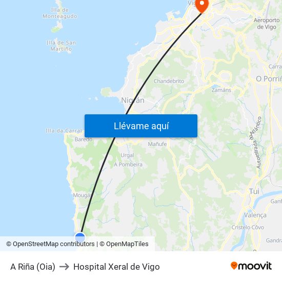 A Riña (Oia) to Hospital Xeral de Vigo map