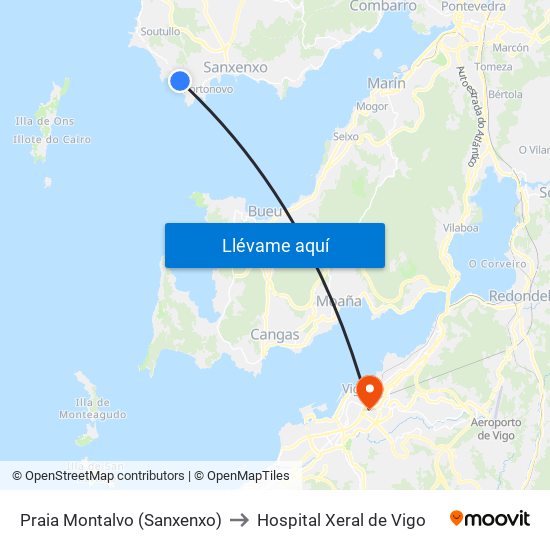 Praia Montalvo (Sanxenxo) to Hospital Xeral de Vigo map