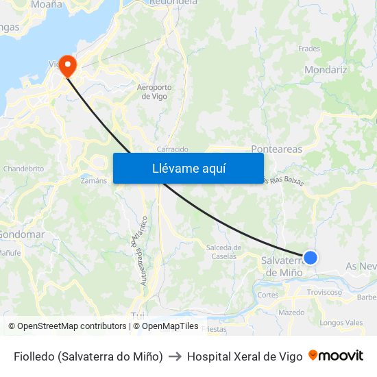 Fiolledo (Salvaterra do Miño) to Hospital Xeral de Vigo map