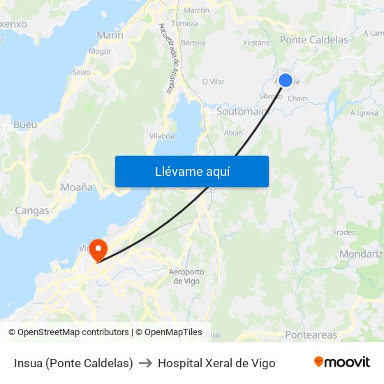 Insua (Ponte Caldelas) to Hospital Xeral de Vigo map
