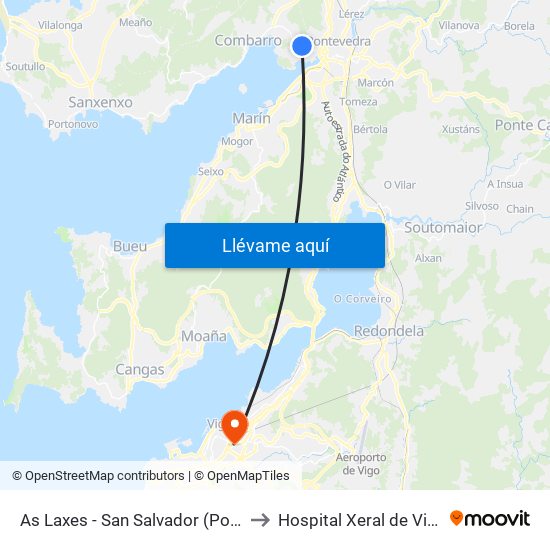As Laxes - San Salvador (Poio) to Hospital Xeral de Vigo map
