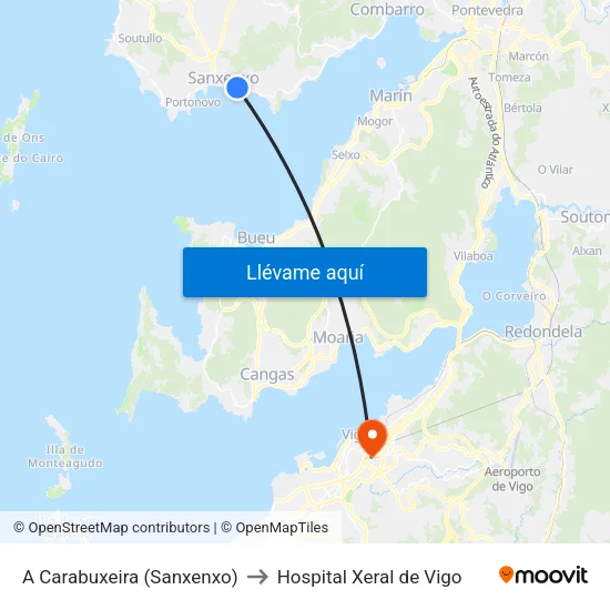 A Carabuxeira (Sanxenxo) to Hospital Xeral de Vigo map