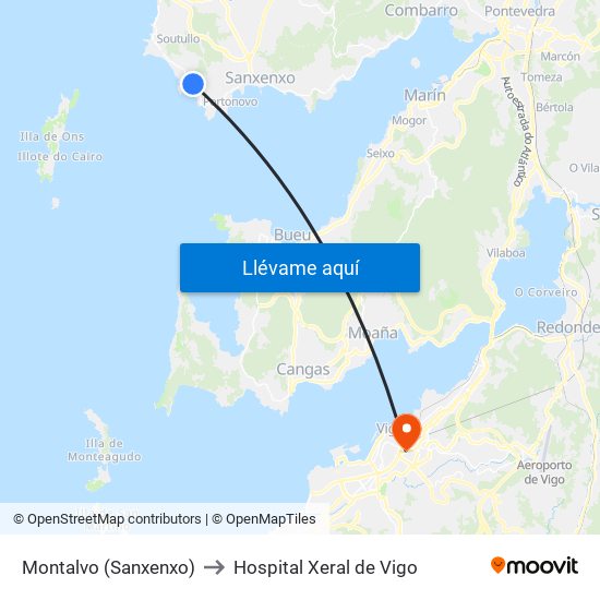 Montalvo (Sanxenxo) to Hospital Xeral de Vigo map