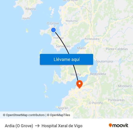 Ardia (O Grove) to Hospital Xeral de Vigo map