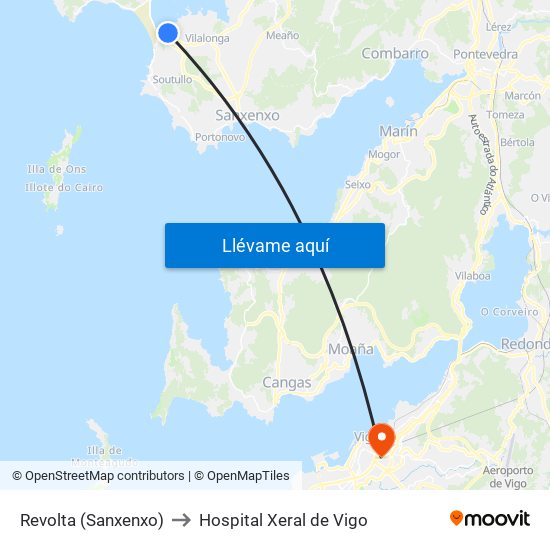 Revolta (Sanxenxo) to Hospital Xeral de Vigo map