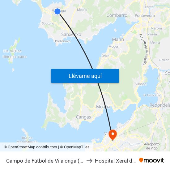 Campo de Fútbol de Vilalonga (Sanxenxo) to Hospital Xeral de Vigo map