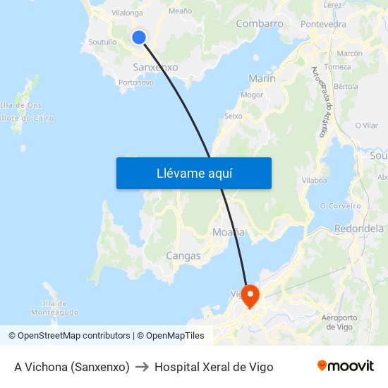 A Vichona (Sanxenxo) to Hospital Xeral de Vigo map