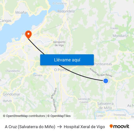 A Cruz (Salvaterra do Miño) to Hospital Xeral de Vigo map