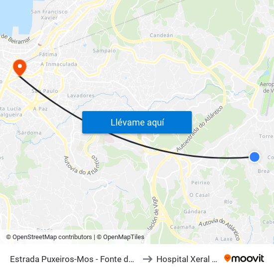 Estrada Puxeiros-Mos - Fonte do Salto (Mos) to Hospital Xeral de Vigo map