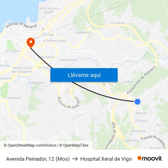 Avenida Peinador, 12 (Mos) to Hospital Xeral de Vigo map