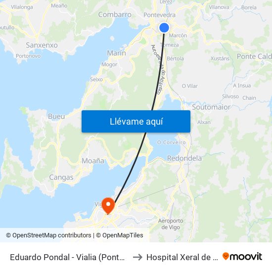 Eduardo Pondal - Vialia (Pontevedra) to Hospital Xeral de Vigo map